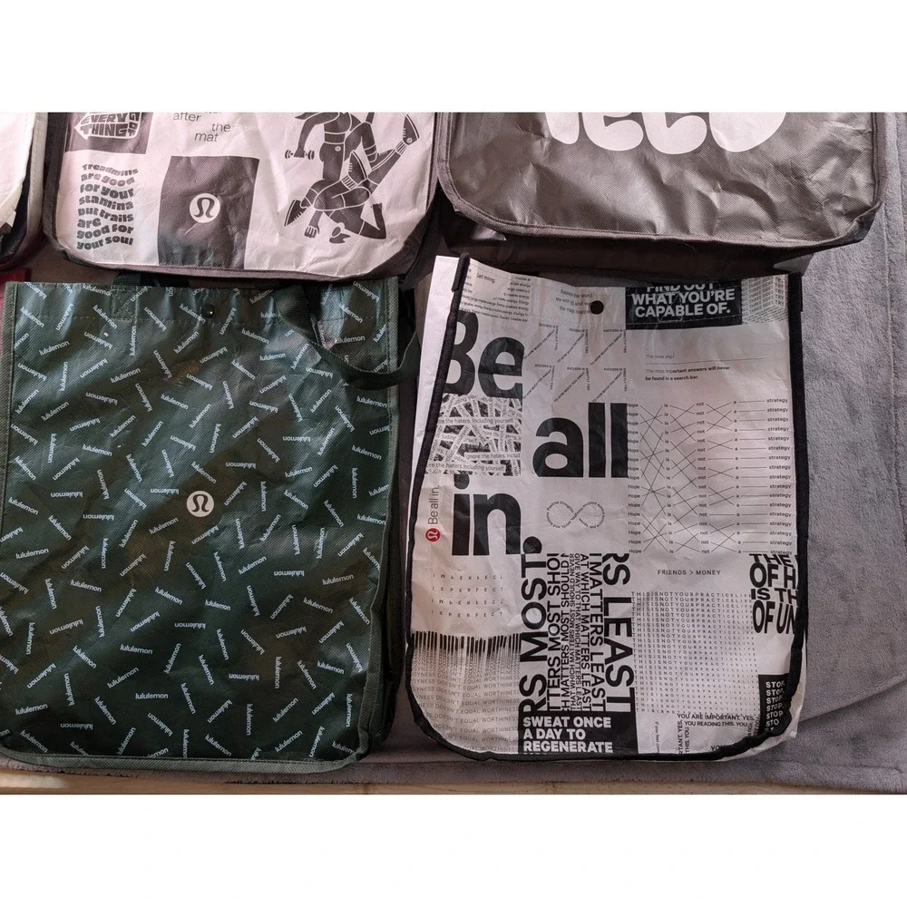 Lululemon Reusable Shopping Tote Bag Lot of 11 Mixed Sizes Red White Black Green